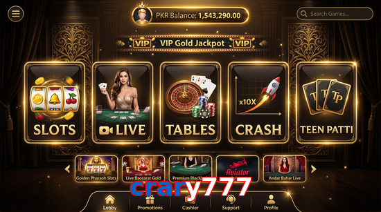 Main screen of Crary777 casino page for PK players